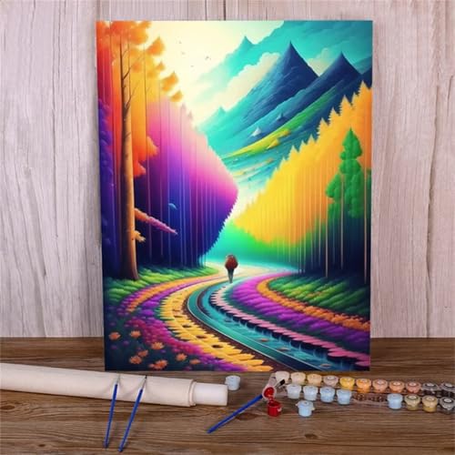 Xinyuer Malen Nach Zahlen Erwachsene Dschungelpfad, Malen Nach Zahlen Anfänger Set, mit 3-Pinseln und Acrylfarbe für Home Decor 40x50cm (DIY-Rahmen) von Xinyuer