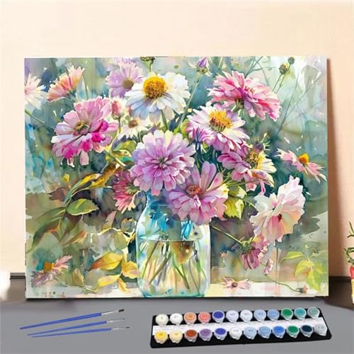 Xinyuer Malen Nach Zahlen Erwachsene Gänseblümchen Abstrakt, Malen Nach Zahlen Anfänger Set, mit 3-Pinseln und Acrylfarbe für Home Decor 55x70cm (Kein Rahmen) von Xinyuer