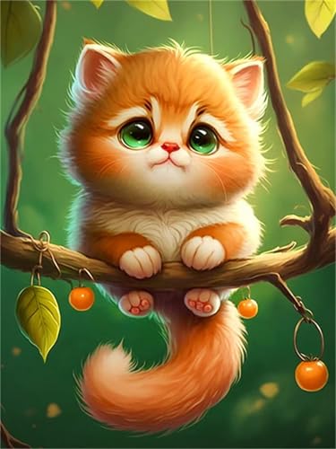 Xinyuer Malen Nach Zahlen Erwachsene Katze Tier Baum, Malen Nach Zahlen Anfänger Set, mit 3-Pinseln und Acrylfarbe für Home Decor 55x70cm (DIY-Rahmen) von Xinyuer