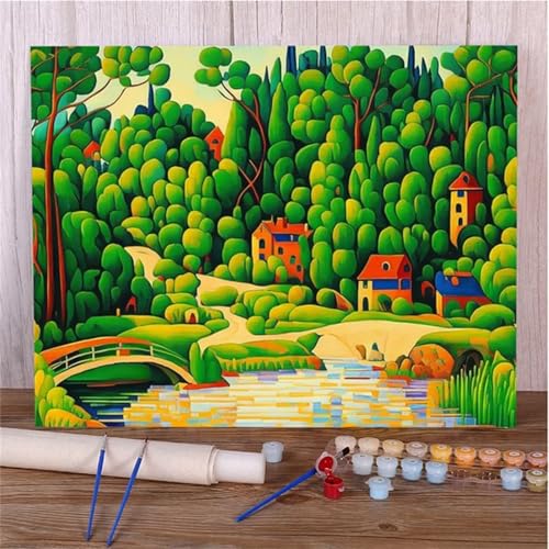 Xinyuer Malen Nach Zahlen Erwachsene Landschaft Cartoon Haus, Malen Nach Zahlen Anfänger Set, mit 3-Pinseln und Acrylfarbe für Home Decor 55x70cm (DIY-Rahmen) von Xinyuer