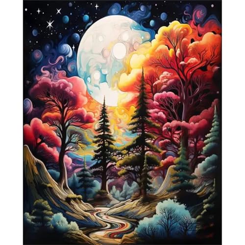 Xinyuer Malen Nach Zahlen Erwachsene Mond Baum Abstrakt, Malen Nach Zahlen Anfänger Set, mit 3-Pinseln und Acrylfarbe für Home Decor 30x40cm (Kein Rahmen) von Xinyuer