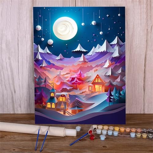 Xinyuer Malen Nach Zahlen Erwachsene Mond Dschungel, Malen Nach Zahlen Anfänger Set, mit 3-Pinseln und Acrylfarbe für Home Decor 40x50cm (DIY-Rahmen) von Xinyuer