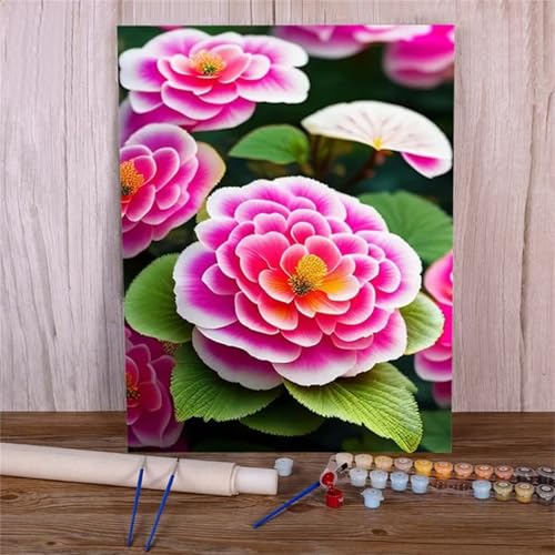 Xinyuer Malen Nach Zahlen Erwachsene Pfingstrose Blume, Malen Nach Zahlen Anfänger Set, mit 3-Pinseln und Acrylfarbe für Home Decor 55x70cm (Kein Rahmen) von Xinyuer