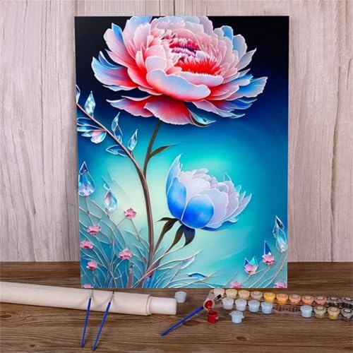 Xinyuer Malen Nach Zahlen Erwachsene Rosa Pfingstrose, Malen Nach Zahlen Anfänger Set, mit 3-Pinseln und Acrylfarbe für Home Decor 40x50cm (Kein Rahmen) von Xinyuer