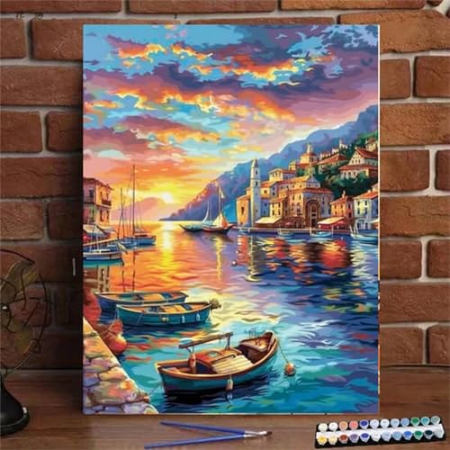 Xinyuer Malen Nach Zahlen Erwachsene Sonnenuntergang Landschaft, Malen Nach Zahlen Anfänger Set, mit 3-Pinseln und Acrylfarbe für Home Decor 40x50cm (Kein Rahmen) von Xinyuer