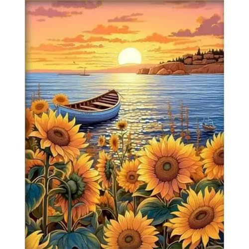 Xinyuer Malen Nach Zahlen Erwachsene Sonnenuntergang Sonnenblume, Malen Nach Zahlen Anfänger Set, mit 3-Pinseln und Acrylfarbe für Home Decor 40x50cm (Kein Rahmen) von Xinyuer