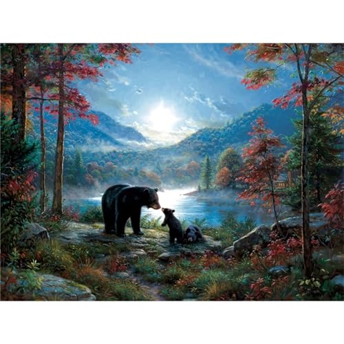 Xinyuer Waldtierbär Diamond Painting Set für Erwachsene 5D Diamond Painting Kit DIY Diamant Painting Bilder Set Vollbohrer Diamant für Home Wanddekoration 60x80cm von Xinyuer