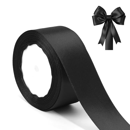 40mm, 23meters Satinband Schwarz Geschenkband Schwarz Geschenkband Breit Schleifenband Schwarz Vatertagsgeschenk Geschenkband Schwarzes Band Trauerschleife Dekoband Schleifenband Breit Satinband von Xioabre