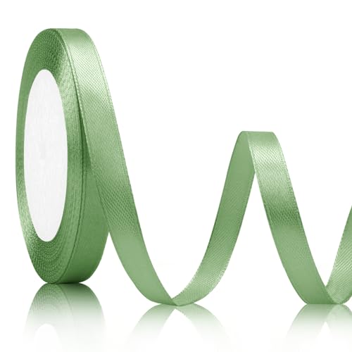 Geschenkband grün Satinband grün Salbeigrün 10mm, 23meters Geschenkband Salbeigrün Hellgrün Stoffband Dekoband für Hochzeit Weihnachten Satinband Hochzeitsdekoration Taufe und Geburtstag Geschenke von Xioabre