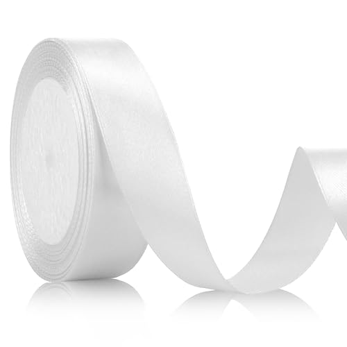 Satinband Weiss 25mm, 23meters Schleifenband Weiss Geschenkband Weiss Hochzeitsdekoration Geschenkband Breit Schleifenband Weihnachten Breit Geschenkband Weiß BrautstraußBand Geschenkband Weihnachten von Xioabre