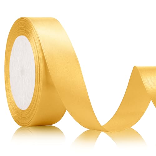 Geschenkband Gold 25mm Breit 22meters Satinband Gold Schleifenband Weihnachten Gold Dekoband Auto Geschenkband Hochzeit Goldene Band Brautstrauß Goldenes Band Schleifenband Gelb Geburtstag Geschenke von Xioabre