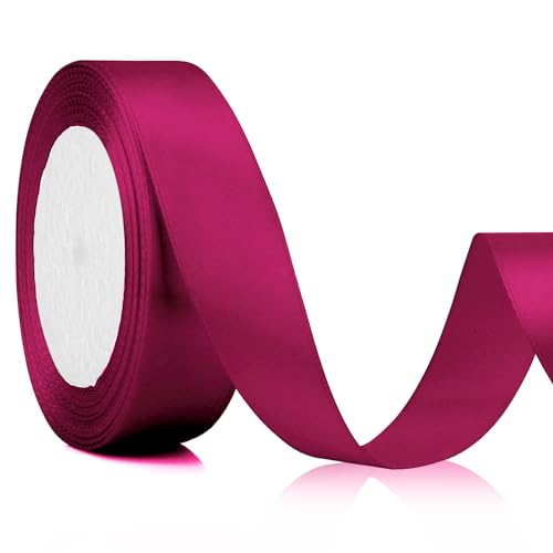 Geschenkband Rosa Satinband Rosa 25mm, 22meters Schleifenband Weihnachten Schleifenband breit Satinband Magenta Dekoration Geschenkband Rosa Stoffband für Hochzeit Band Brautstrauß Satinband Rosa Deko von Xioabre