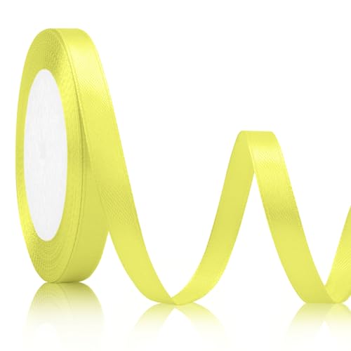 Satinband Gelb 10mm, 23meters Geschenkband Weihnachten Deko Schleifenband Hochzeit für Band Brautstrauß Geschenkband Gelb Hochzeitsdekoration Schleifenband Dekoband für Auto Hochzeit Goldband von Xioabre