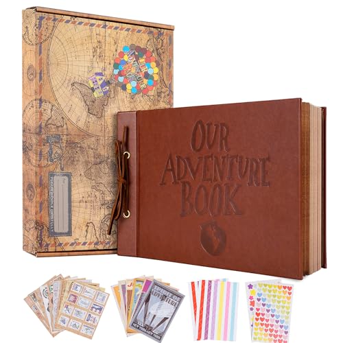 Unser adventure book Scrapbook Fotoalbum 11.9 * 7.6inch 80 Seite,geprägte Wörter Hard Cover Film Up our adventure bookTravel Scrapbook für Jahrestag,Hochzeit,Reisen,Weihnachten,Geschenke für Paare von XiongXiong