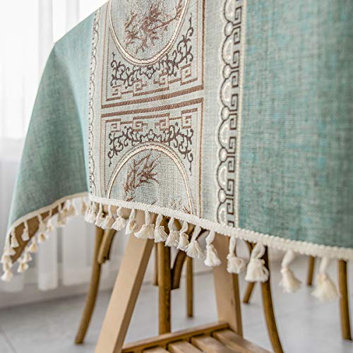 Xiongfeng Mitchell Tischdecke Quaste 60x60 Baumwolle und Leinen Vintage Tischtuch Grün Jacquard Quadratisch Couchtisch Abwaschbar Garten tischdecke Küchentischabdeckung für Speisetisch von Xiongfeng