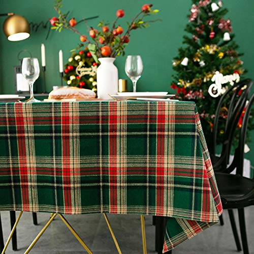 Xiongfeng Mitchell Weihnachten Tischdecke 140x240 Grün Gitter Tischtuch Baumwolle und Leinen Retro Kariert Quadratisch Couchtisch Tischdecke Home Abwaschbar Küchentischabdeckung für Speisetisch von Xiongfeng