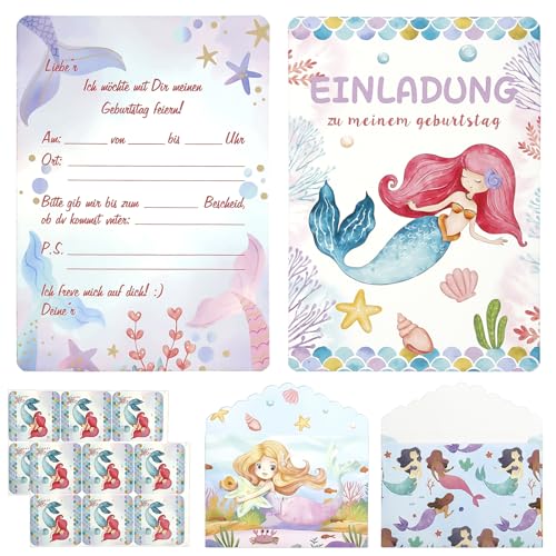 12x Meerjungfrau Einladungskarten Kindergeburtstag,mit Umschlägen & Stickern,Einladungskarten Geburtstag Madchen,einladungskarten meerjungfrau geburtstag,für Geburtstag,Geschenke für Mädchen von Xionghonglong