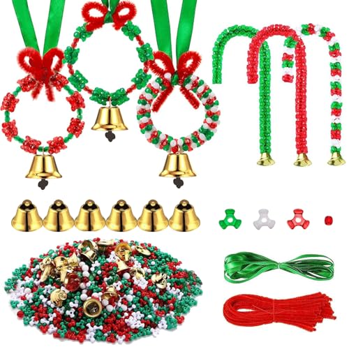 1400+ Bastelset Weihnachten Kinder, mit Weihnachtsperlen, Pfeifenreiniger Chenille Stiel, Glocken, DIY Weihnachtsdeko Basteln, DIY Armbänder Schmuck (Multicolour) von Xionghonglong