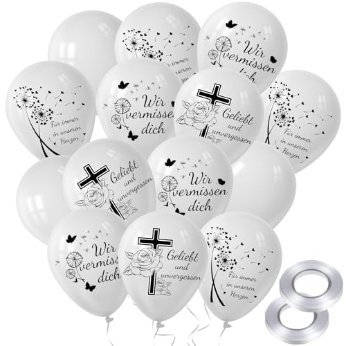 40Pcs Weiß Trauer Beerdigung Luftballons Deko Biologisch,Trauerfeier Latexballons Gedenken Begräbnis Luftballons,Weiße Luftballons,Geliebt und unvergessen Für immer in unseren Herzen Luftballons 1(40) von Xionghonglong