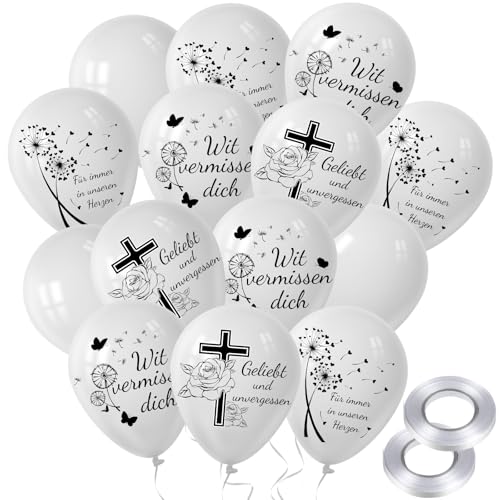 40Pcs Weiß Trauer Beerdigung Luftballons Deko Biologisch,Trauerfeier Latexballons Gedenken Begräbnis Luftballons,Weiße Luftballons,Geliebt und unvergessen Für immer in unseren Herzen Luftballons 1(40) von Xionghonglong