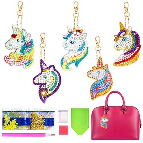 Xionghonglong 5Stück DIY Diamond Painting Schlüsselanhänger, 5D Diamond Art Painting Keychain mit Einhorn Muster, Diamant Malerei Schlüsselbund Geschenke für Kindergeburtstag von Xionghonglong