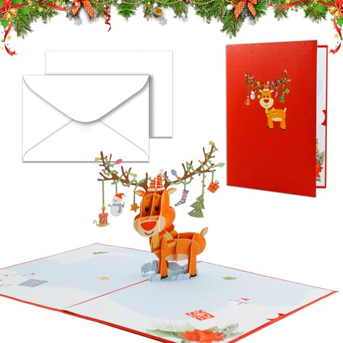 Pop-Up Karte Weihnachten,3D Pop-Up Karte Weihnachten Rentier,Lustige 3D Weihnachtskarte Rentier,weihnachtskarten für Winter,weihnachtskarten für kinder,für Kinder,Mädchen und Jungen Geschenk von Xionghonglong