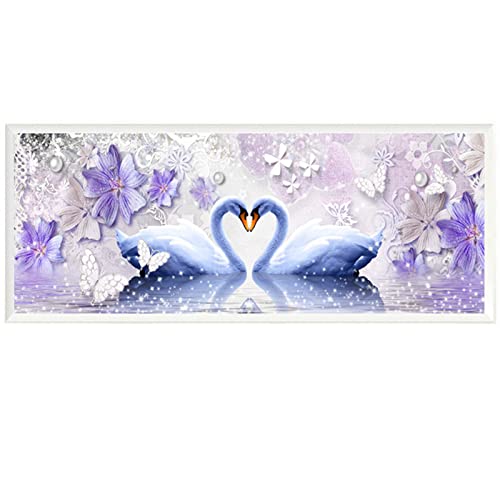 Diamond Painting Bilder Liebe Schwan, DIY Cross Stitch Stickerei Malerei Kits, Diamant Malerei Malen Nach Zahlen Full Drill Kristall Set, Stickerei Kunsthandwerk House Wall Dekoration(30x90cm) von Xiooger