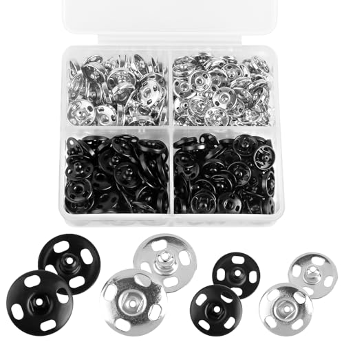 120 Sätze Druckknöpfe zum Annähen, Druckknöpfe Schwarz Silber, Metall Druckknopf, Druckknopf Set für Geldbeutel, Kleidung, Nähreparatur, DIY Handwerk (8.5mm, 10mm) von Xishoyen