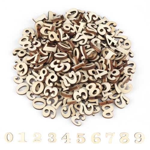 200 Stück Holzzahlen 0-9, 15mm Unbearbeitete Holz Zahlen, Zahlen aus Holz für DIY-Dekorationen, Hochzeiten, Feste, Party, 20 Sätze von Xishoyen