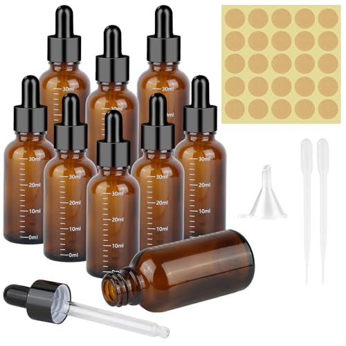 Xishoyen 8 Stück Pipettenflasche 30ml, Tropfflasche Braunglas Dropper Bottle, Apothekerflasche Braunglasflasche, Abgestufte Flasche mit Pipette für Ätherische Öle, Parfümöle, Aromatherapie (30ML - 8) von Xishoyen