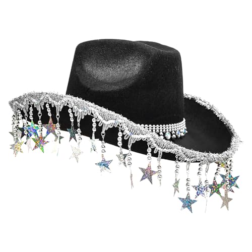 Xistuoz Bling Cowboyhüte für Frauen – Western-Cowboyhut | Kopfbedeckung mit fünfzackigen Sternquasten für Maskerade-Accessoires Xistuoz Bling Cowboyhüte für Frauen – Western-Cowboyhut | Kopfbedeckung mit fünfzackigen Sternquasten für Maskerade-Accessoires von Xistuoz