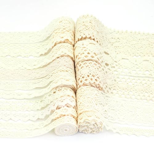 Xiufortion 15 Stile Spitzenbesatz Baumwollband Stoff Spitze DIY Nähen Handwerk für Bastelbedarf Paket Hochzeit Dekoration Handwerk Haarschleifen Herstellung (Beige) von Xiufortion