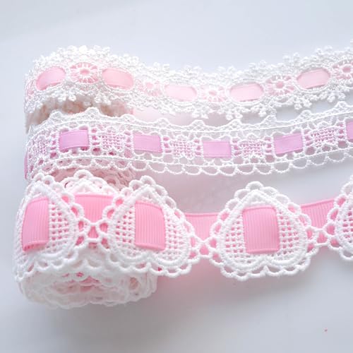 Xiufortion 3 Stile Ripsband und Spitzenbesatz Combo Set für DIY Handwerk, Kleidung & Hut Zubehör, Urlaub Geschenk Dekorationen, DIY Schleife Haarschmuck von Xiufortion