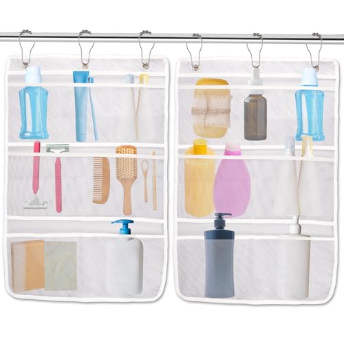 Xiuouix, Duschablage aus Netzstoff, 2 Stück, 7 Taschen, zum Aufhängen, mit schnell trocknendem Netz und 6 Haken, Dusch-Caddy zum Aufhängen, Shampoo, Seife, Luffa und Kreuzfahrtschiff-Essentials von Xiuouix