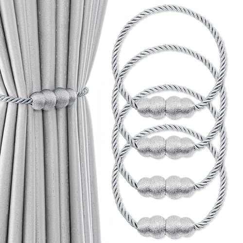 Xiuyer 4 Stück Magnetische Gardinen Raffhalter,Gardinen Halter Mit Magneten Vorhang Halter Raffhalter Für Gardinenklammern Vorhänge Zuhause Büro Dekoration Vorhang Raffhalter Gardinen (Grau) von Xiuyer