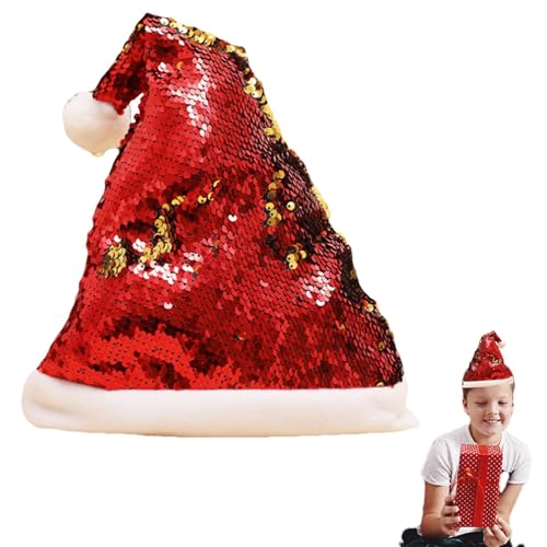 Xiwhuua Glitzernde Weihnachtsmütze, Pailletten-Weihnachtsmütze - Frohes Neues Jahr Weihnachtsmannmütze mit Pailletten - Weihnachts-Kopfbedeckung, weiche, vielseitige Weihnachtsmütze für Damen, für von Xiwhuua