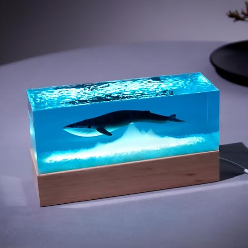 Xiyocadt Epoxidharz Wal Ozean Lampe,Nachttischlampe Dimmbar Nachtlicht Epoxid Holz Base mit USB Stecker Beste Freundin Geschenke Geburtstag Geschenk Mann Geburtstag Geschenk Junge,A von Xiyocadt