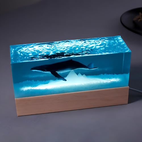 Xiyocadt Epoxidharz Wal Ozean Lampe,Nachttischlampe Dimmbar Nachtlicht Epoxid Holz Base mit USB Stecker Beste Freundin Geschenke Geburtstag Geschenk Mann Geburtstag Geschenk Junge,B von Xiyocadt