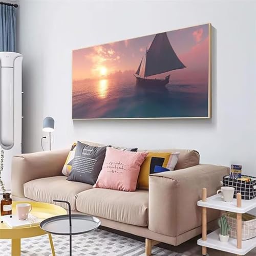 Malen Nach Zahlen Erwachsene Sonnenuntergang Malen Nach Zahlen Boot, Malen Nach Zahlen Kinder und Anfänger DIY Handbemalt Ölgemälde Leinwand Kit für Home Decor, Geburtstag Geschenke 80x160cm XJ-561 von Xjaopfei