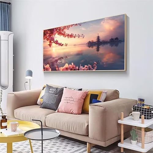 Malen Nach Zahlen Erwachsene alte Pagode Malen Nach Zahlen See,Malen Nach Zahlen Kinder und Anfänger DIY Handbemalt Ölgemälde Leinwand Kit für Home Decor Frauen Geschenke (Ohne Rahmen) 90x180cm XJ-570 von Xjaopfei