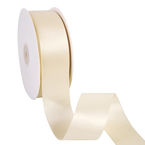 Doppelseitiges elfenbeinfarbenes Satinband, 3,8 cm x 45,7 m, breites Band, Bastelstoff, Polyesterbänder für Geschenkverpackungen, Hochzeit, Schleifen, Kranz, Urlaubsdekoration, DIY Nähen von Xjoviative