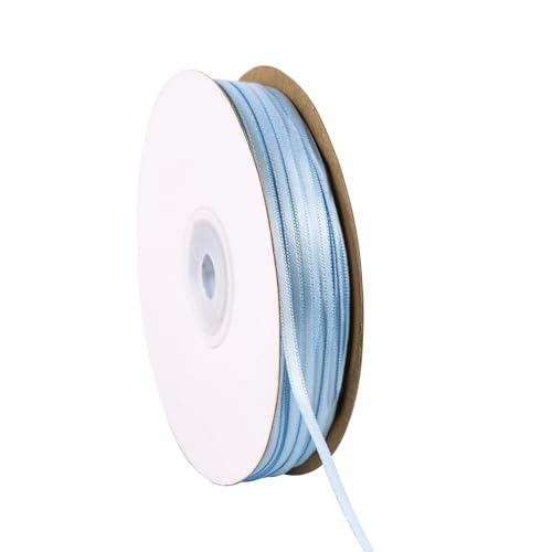 Doppelseitiges hellblaues Satinband, 0,3 cm x 91,4 m, dünnes Band, Bastelstoff, Polyesterbänder für Geschenkverpackungen, Hochzeit, Schleifen, Kranz, DIY Nähen (hellblau) von Xjoviative