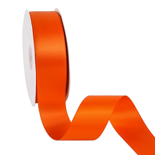 Doppelseitiges orangefarbenes Satinband, 3,8 cm x 45,7 m, breites Band, Bastelstoff, Polyesterbänder für Geschenkverpackungen, Hochzeit, Schleifen, Kranz, Urlaubsdekoration, DIY Nähen von Xjoviative