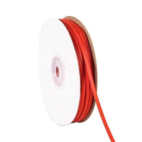 Doppelseitiges rotes Satinband, 0,3 cm x 91,4 m, dünnes Band, Bastelstoff, Polyesterbänder für Geschenkverpackungen, Hochzeit, Schleifen, Kranz, DIY Nähen (rot) von Xjoviative