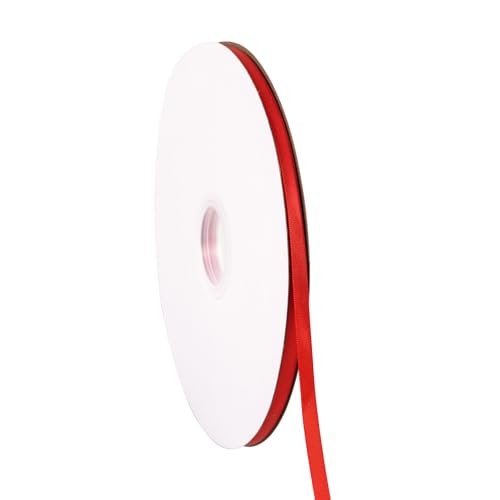 Doppelseitiges rotes Satinband, 0,6 cm x 91,4 m, dünnes Band, Bastelstoff, Polyesterbänder für Geschenkverpackungen, Hochzeit, Schleifen, Kranz, Urlaubsdekoration, DIY Nähen (rot) von Xjoviative