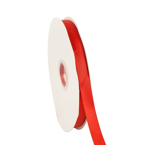 Doppelseitiges rotes Satinband, 1,6 cm x 91,4 m, Bastelstoffband, Polyesterbänder für Geschenkverpackungen, Hochzeit, Schleifen, Kranz, Urlaubsdekoration, DIY Nähen (rot) von Xjoviative