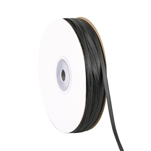 Doppelseitiges schwarzes Satinband, 0,3 cm x 91,4 m, dünnes Band, Bastelstoff, Polyesterbänder für Geschenkverpackungen, Hochzeit, Schleifen, Kranz, DIY Nähen (schwarz) von Xjoviative