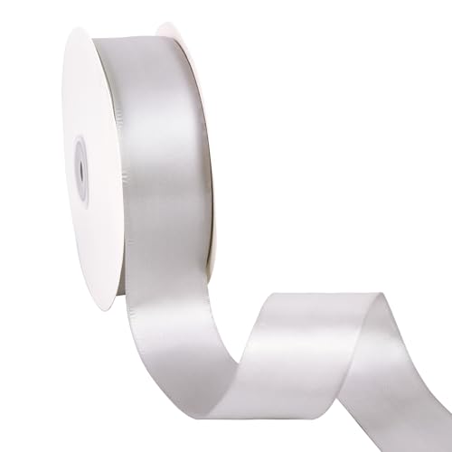 Doppelseitiges silbergraues Satinband, 3,8 cm x 45,7 m, breites Band, Bastelstoff, Polyesterbänder für Geschenkverpackungen, Hochzeit, Schleifen, Kranz, Urlaubsdekoration, DIY Nähen von Xjoviative