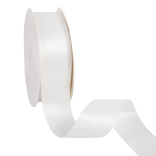 Doppelseitiges weißes Satinband, 3,8 cm x 45,7 m, breites Band, Bastelstoff, Polyesterbänder für Geschenkverpackungen, Hochzeit, Schleifen, Kranz, Urlaubsdekoration, DIY Nähen von Xjoviative