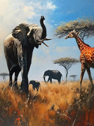 Elefant Giraffe Diamond Painting Set für Erwachsene groß xxl, Diamant Malerei Cross Stitch Stickerei Kunsthandwerk Set für Erwachsene, 5D DIY Diamond Painting Zubehör, Möbel Dekoration 30x40 cm S-51 von Xkogjo